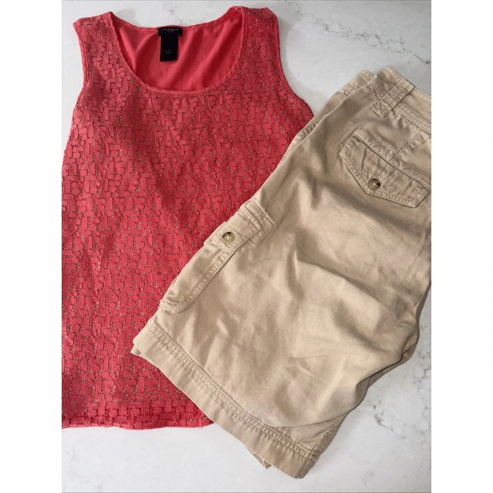 Polo‎ Ralph Lauren Chino Cargo Shorts Women's 4 Anne Klein Tee Tank Top S Outfit